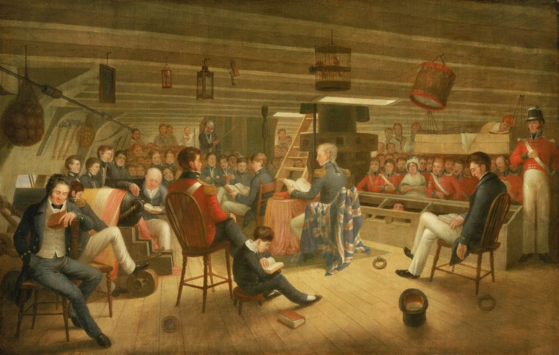 Богослужение на борту британского фрегата в море. 1836 г.