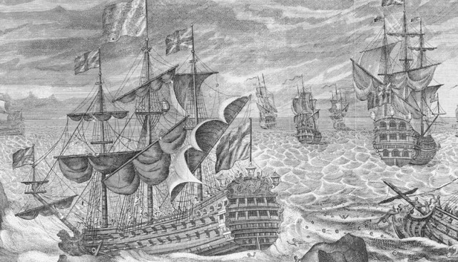 Кораблекрушение эскадры Клаудсли Шовелла в 1707 году. Гравюра неизвестного художника